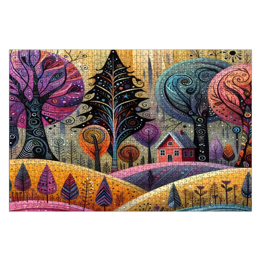 Twilight Trees Wooden Jigsaw Puzzle: 1000-Piece Folk Art Cottagecore