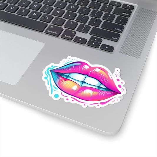 Biting Lips Sticker: Neon Rainbow Mouth, Pop Art Vinyl Decal