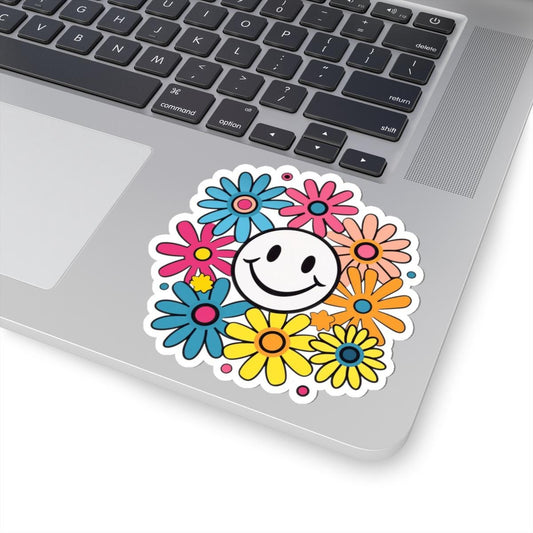 Groovy Smiley Flower Sticker: 70s Retro Daisy Vinyl Decal