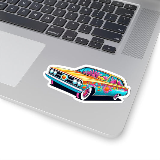 ColorFlow | Retro Hippie Car Sticker | Psychedelic Flower Power Vinyl Decal | Groovy Kiss Cut Sticker