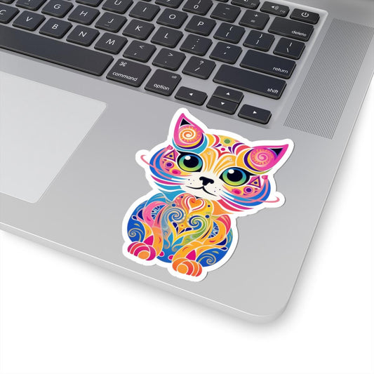 Psychedelic Cat Sticker: ColorFlow Rainbow Kitty Art