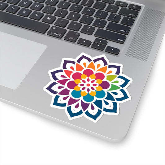 Rainbow Mandala Sticker: Kaleidoscope Blossom, Boho Zen Art