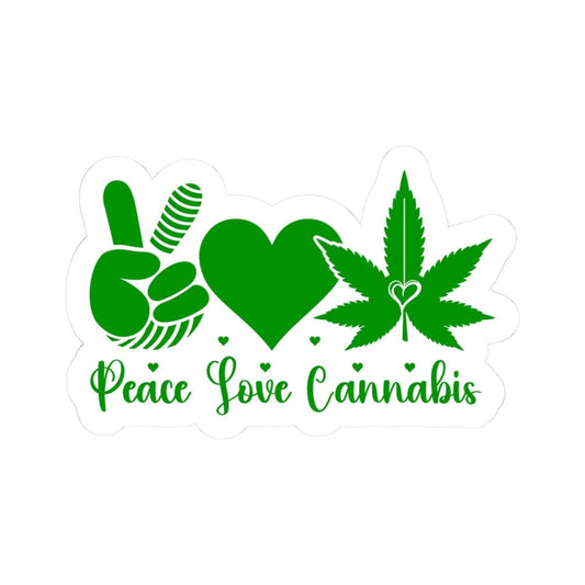 ColorFlow | Peace Love Cannabis Sticker | Weed Leaf Hippie Vinyl Decal | Pot Leaf Sticker | Stoner 420 Sticker | Chill Vibes Art