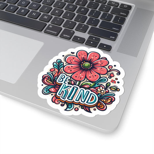 Be Kind Floral Sticker: Groovy Retro Hippie Flower Decal