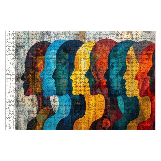 ColorFlow | Abstract Faces Wooden Puzzle 1000pc | Modern Silhouette Art Jigsaw