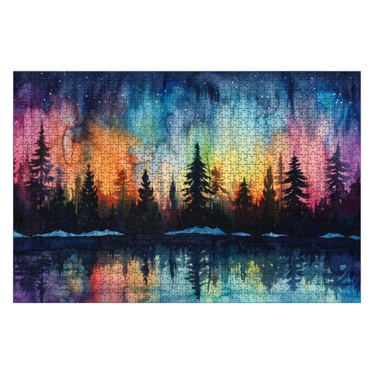 ColorFlow | Aurora Forest Wooden Puzzle 1000pc | Northern Lights Art Jigsaw
