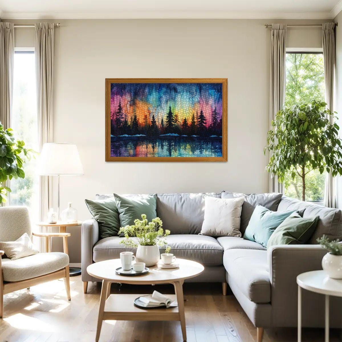 ColorFlow | Aurora Forest Wooden Puzzle 1000pc | Northern Lights Art Jigsaw