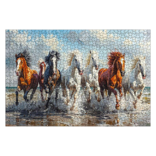 ColorFlow | Beach Stallions Wooden Puzzle s | Equestrian Coastal Puzzle