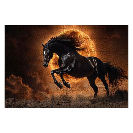 ColorFlow | Solar Black Stallion Wooden Puzzle 1000pc | Bold Sunset Puzzle