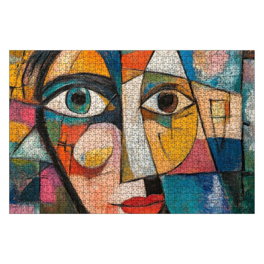Abstract Face Jigsaw Puzzle: Colorful Cubism Artwork, Glossy Finish