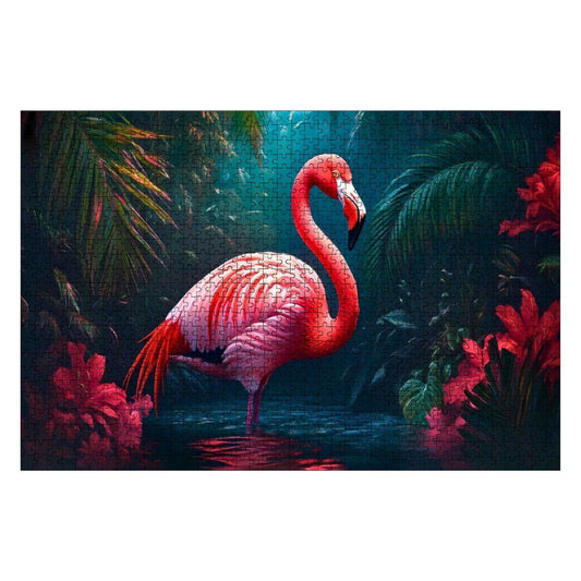 Pink Flamingo Jungle Puzzle: Wooden Jigsaw Puzzle