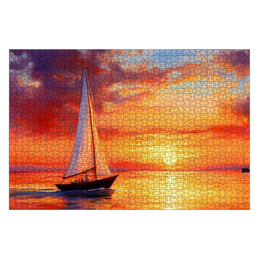 Sailboat Sunset Puzzle: Wooden Jigsaw Puzzle for Adults