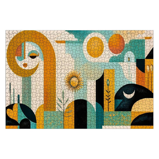 Abstract Face Jigsaw Puzzle: Sun, Moon, Geometric Art -