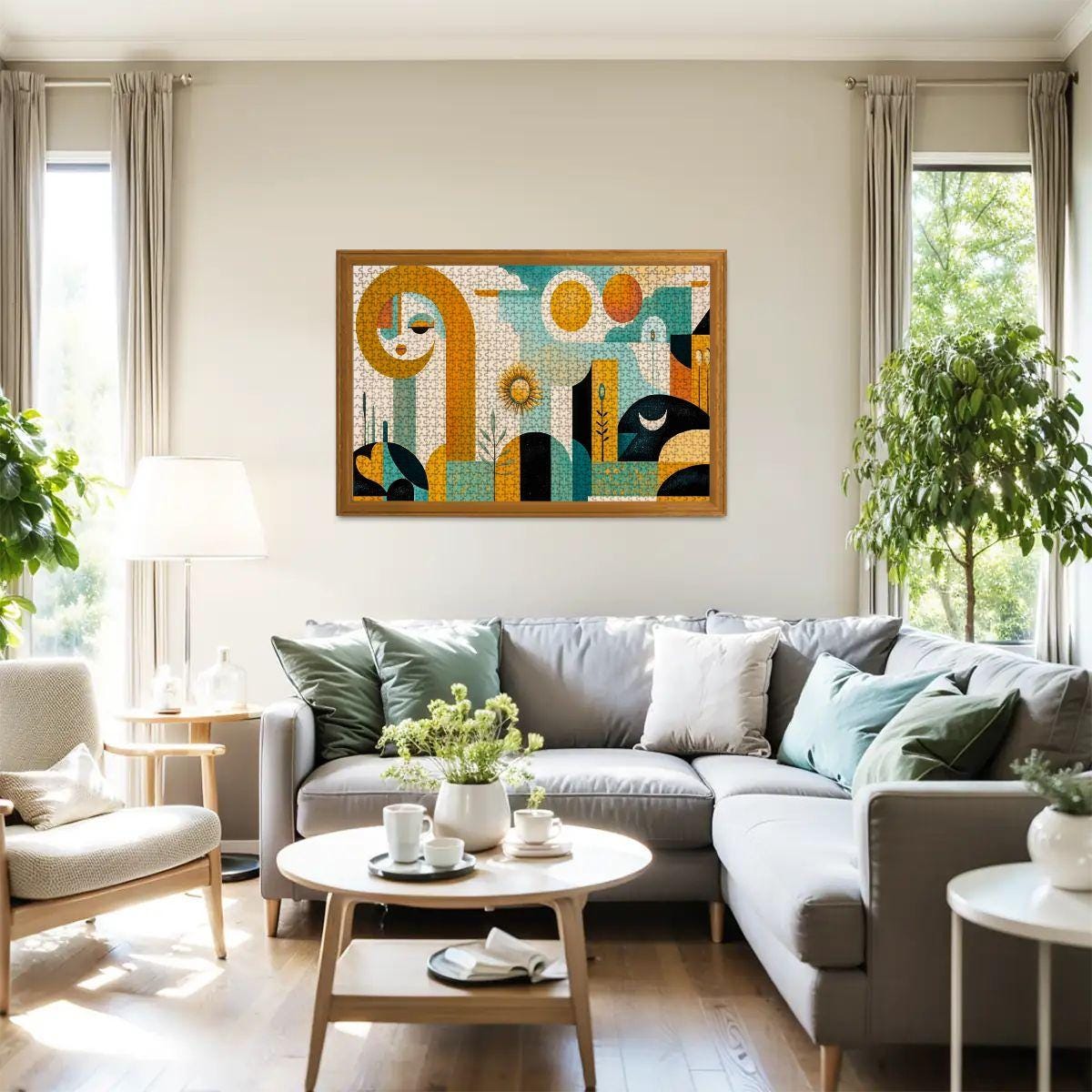 Abstract Face Jigsaw Puzzle: Sun, Moon, Geometric Art -