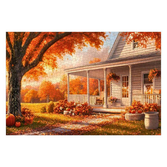 Autumn Farmhouse Puzzle: Wooden Jigsaw Puzzle