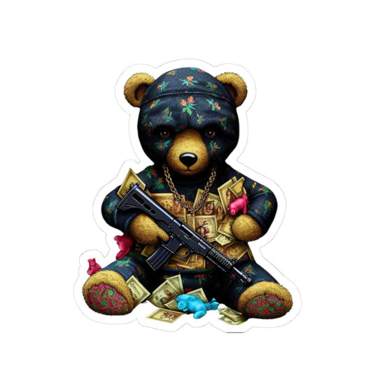 Gangsta Teddy Bear Sticker: Edgy Street Art Kiss Cut Decal