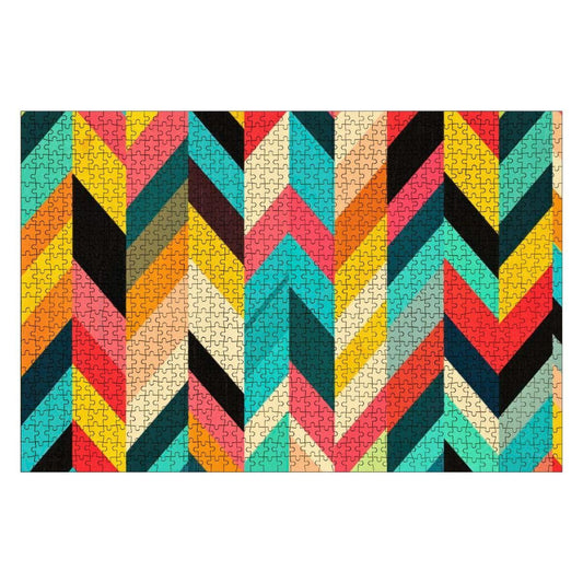 ColorFlow | Pop Art Chevron Wooden Puzzle 1000pc | Multicolor Geometric Puzzle