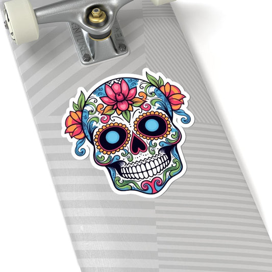 Sugar Skull Vinyl Sticker: Floral Dia de los Muertos Decal - Waterproof Gothic Art