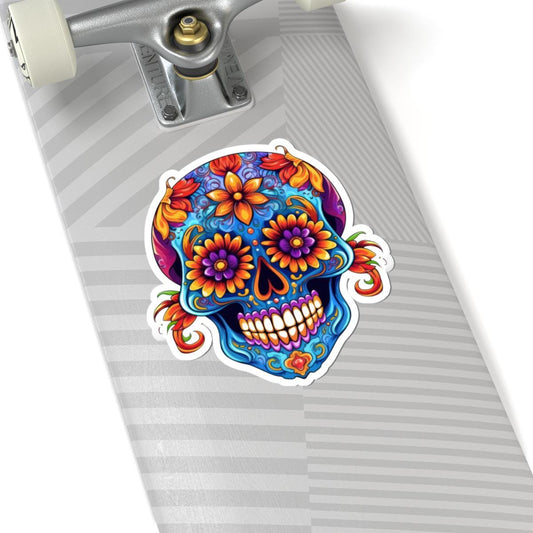 Floral Sugar Skull Sticker: Vibrant Dia de los Muertos Vinyl Decal