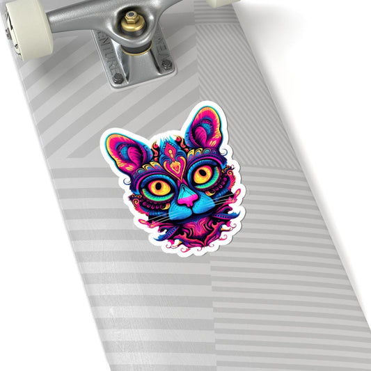 Psychedelic Cat Sticker: Neon Mandala Art, Rainbow Vinyl Decal