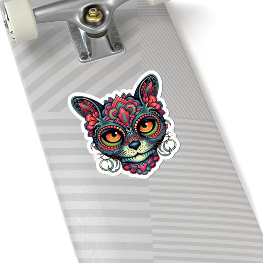 Psychedelic Cat Sticker: Mandala Floral Design, Boho Feline Art