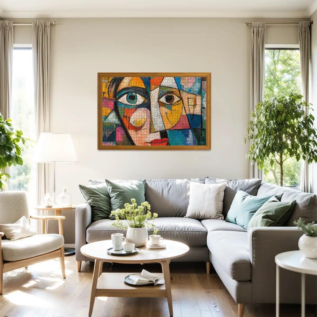 Abstract Face Jigsaw Puzzle: Colorful Cubism Artwork, Glossy Finish