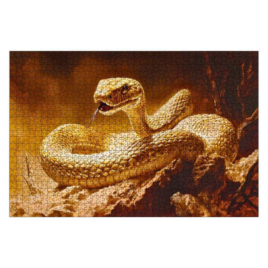 Golden Snake Wooden Jigsaw Puzzle: Serpent Art