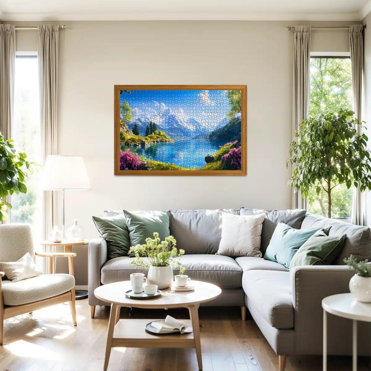 Alpine Lake Wooden Jigsaw Puzzle: Glossy Mountain View