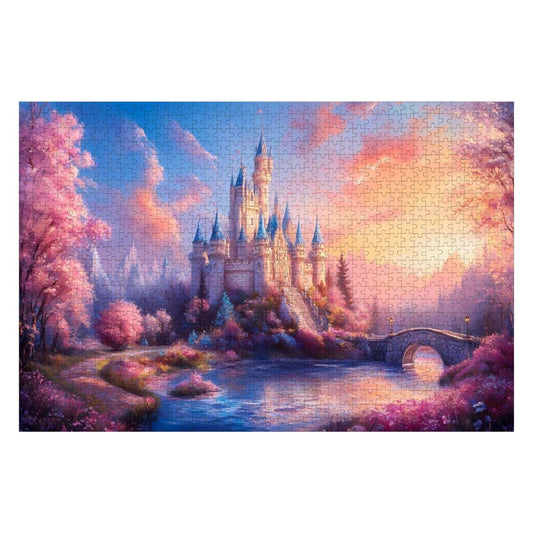 Pastel Fantasy Castle Jigsaw Puzzle: Dreamy Sunset Landscape,