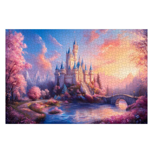 Pastel Fantasy Castle Jigsaw Puzzle: Dreamy Sunset Landscape,