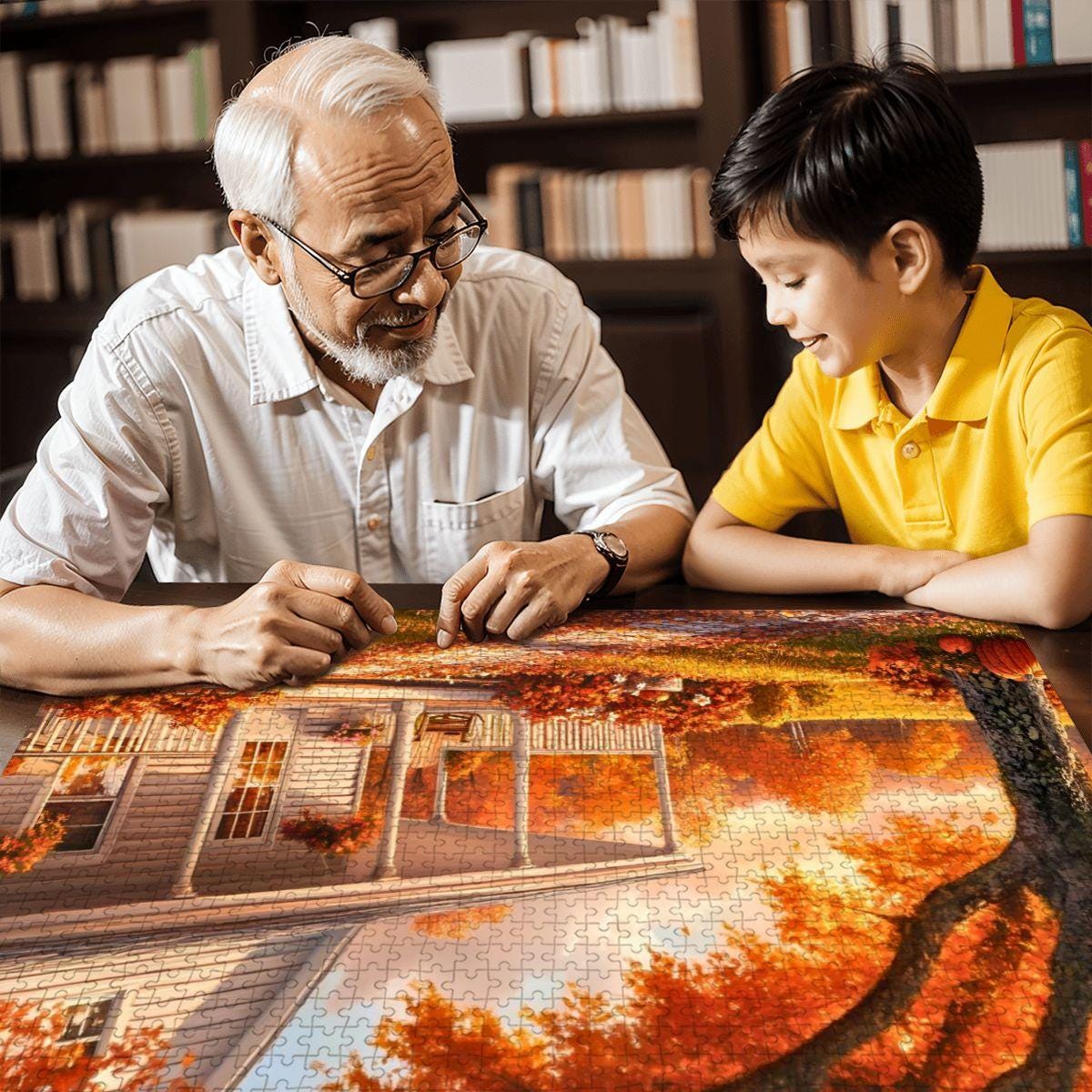 Autumn Farmhouse Puzzle: Wooden Jigsaw Puzzle