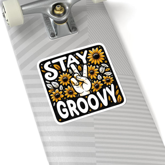 Stay Groovy Sticker: Retro Peace Sign Sunflower - Waterproof Vinyl Decal