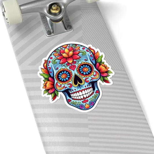 ColorFlow | Sugar Skull Sticker Day of the Dead Vinyl Decal | Colorful Floral Skull Waterproof Sticker for Laptop or Water Bottle