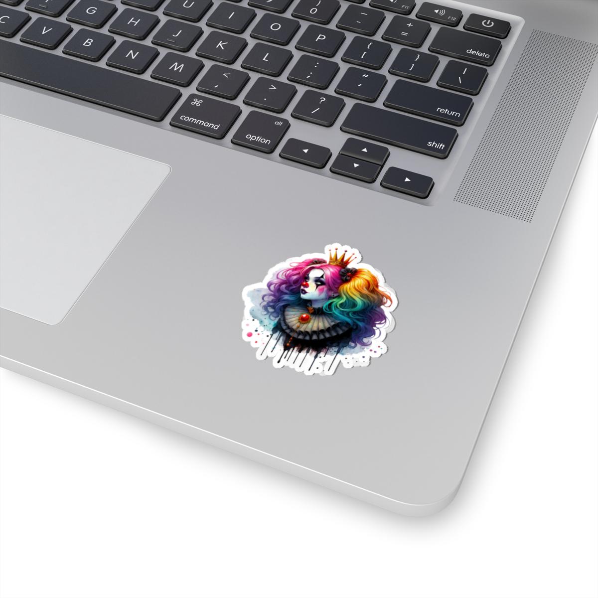 Rainbow Clown Queen Sticker: Gothic Circus Art, Glossy Vinyl