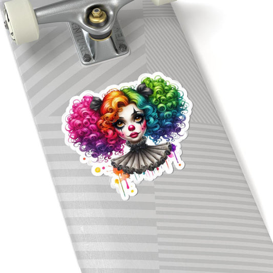 ColorFlow | Rainbow Circus Girl Sticker | Creepy Cute Clowncore Aesthetic | Goth Festival Decal for Laptops & Journals