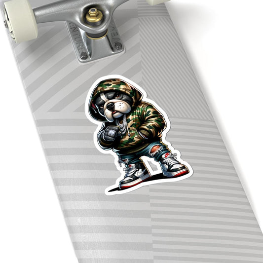 Camo Hoodie Bulldog Sticker: Urban Hip-Hop Dog Art