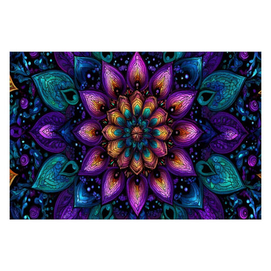 Stained Glass Mandala Wooden Jigsaw Puzzle: Boho Zen Decor