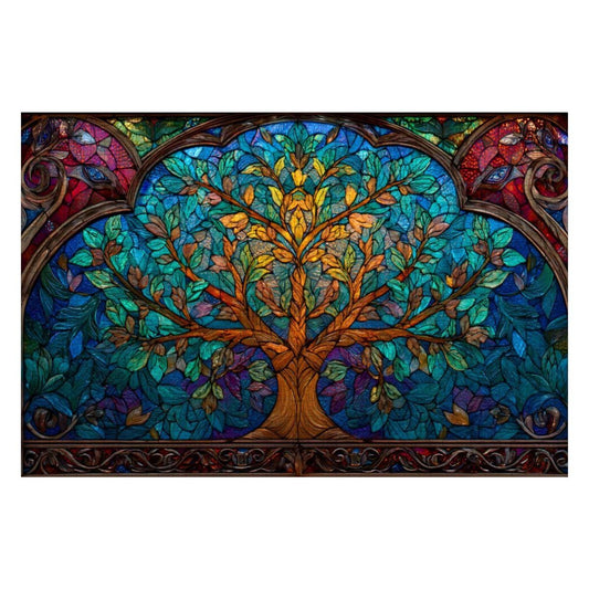 Tree of Life Stained Glass Jigsaw Puzzle: Spiritual Nature Art