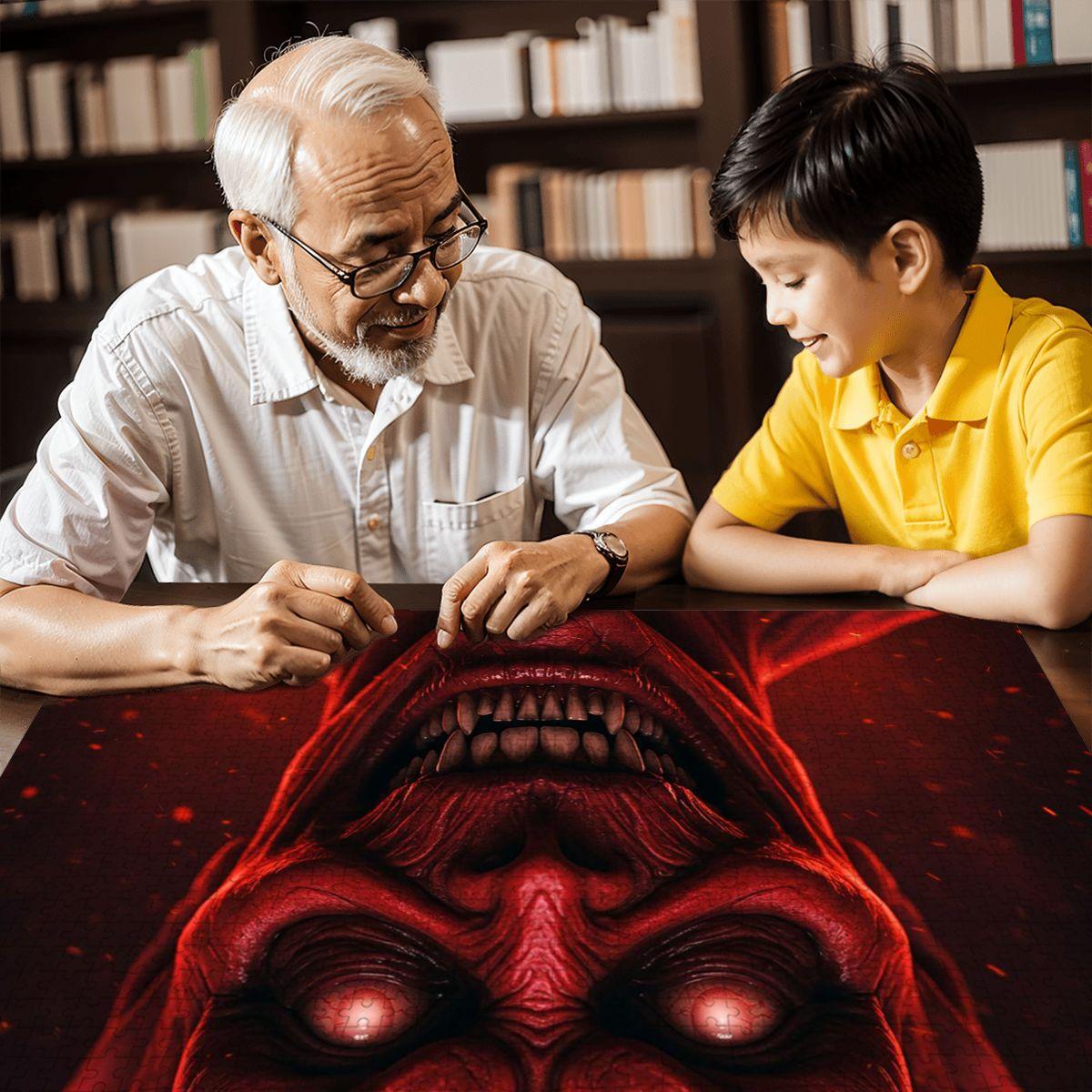 ColorFlow | Creepy Demon Puzzle in Fiery Horror Style | Scary Art Jigsaw for Adults | Haunted Gothic Wooden Jigsaw Puzzle