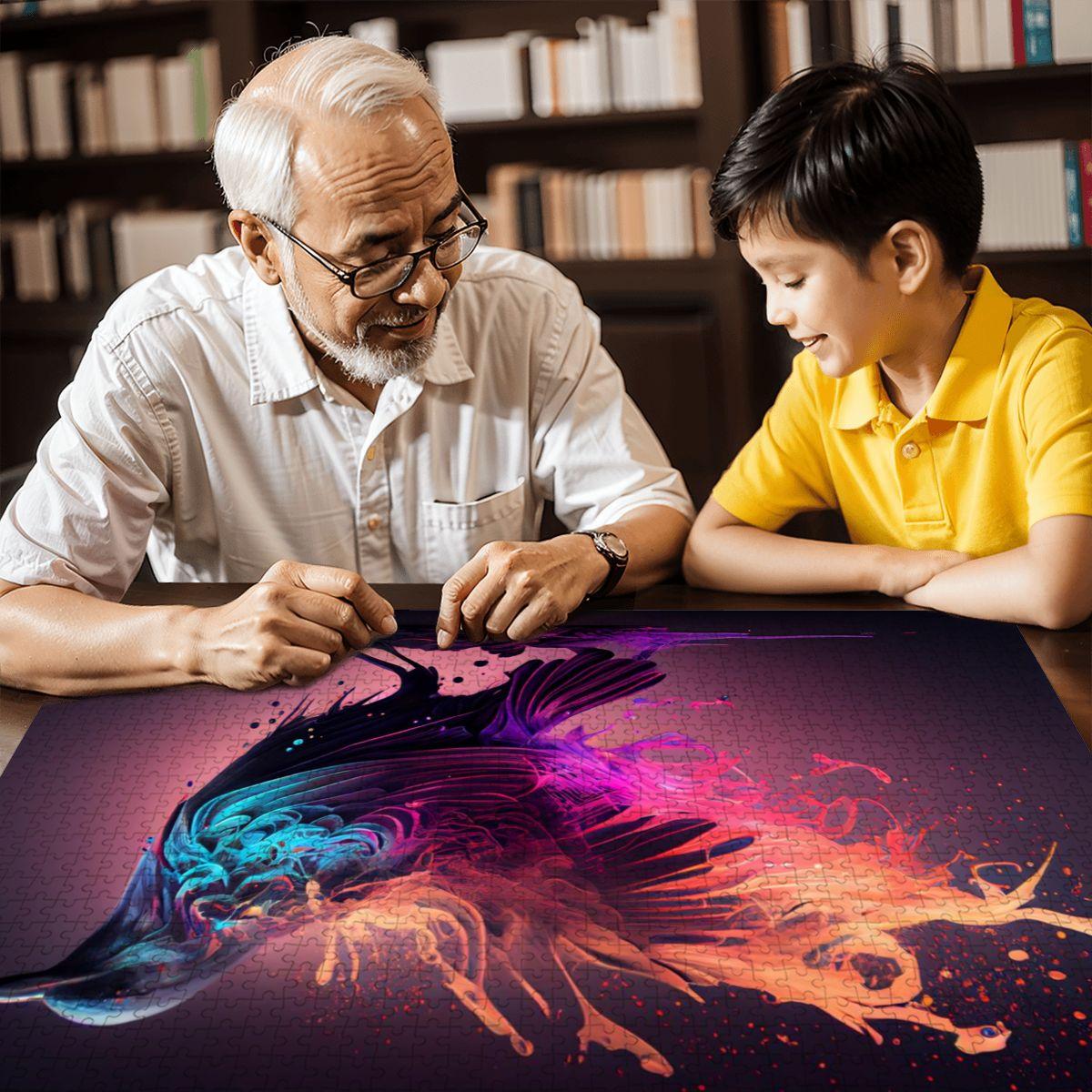 Neon Raven Jigsaw Puzzle: Abstract Bird Art, Bold Colors