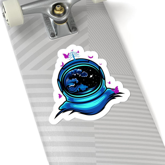 ColorFlow | Astronaut Butterfly Sticker | Space Helmet Ocean Wave Vinyl Decal | Cosmic Nature Astronaut Art | Galaxy Sticker