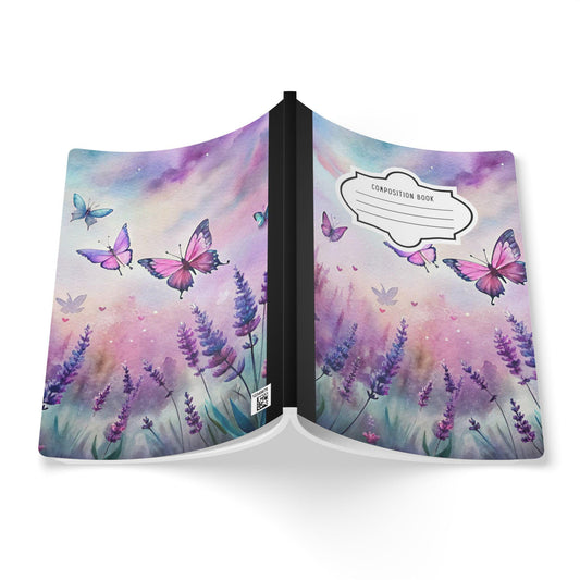 Lavender Butterfly Notebook: Pastel Sky Floral Journal, College Ruled