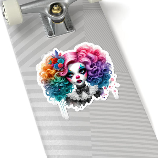 Rainbow Clown Girl Sticker: Vintage Circus Art, Floral Goth Decal