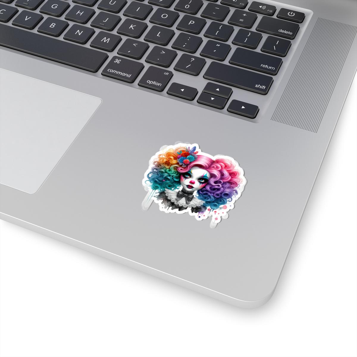 Rainbow Clown Girl Sticker: Vintage Circus Art, Floral Goth Decal