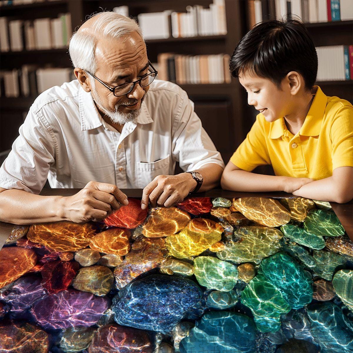 ColorFlow | Wooden Jigsaw Puzzle | Rainbow River Stones Art Wood Puzzle for Adults and Kids | Relaxing Puzzle