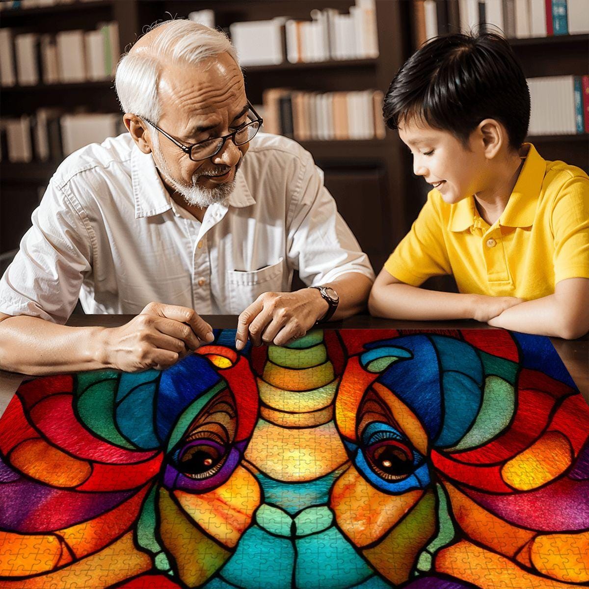 Stained Glass Style Elephant Puzzle: Rainbow Wooden Jigsaw Puzzle