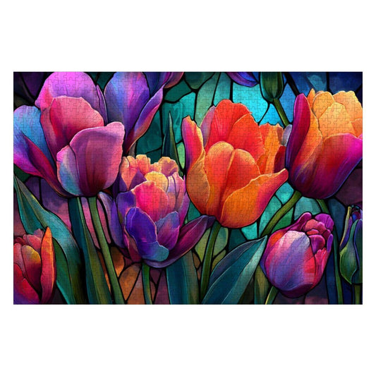 Stained Glass Tulip Puzzle: Colorful Floral Jigsaw Art