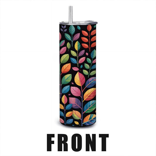 Rainbow Botanical Leaf Tumbler: 20oz Insulated Stainless Steel Travel Cup