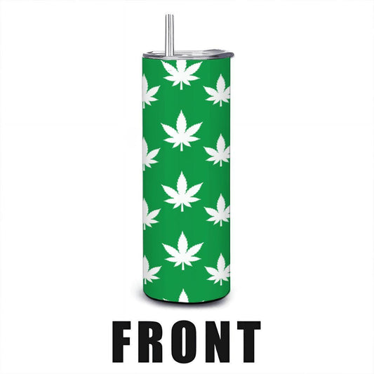 ColorFlow | Split Leaf Style Tumbler 20oz | Green White Cannabis Stainless Steel Cup | Weed Lover Gift with Straw