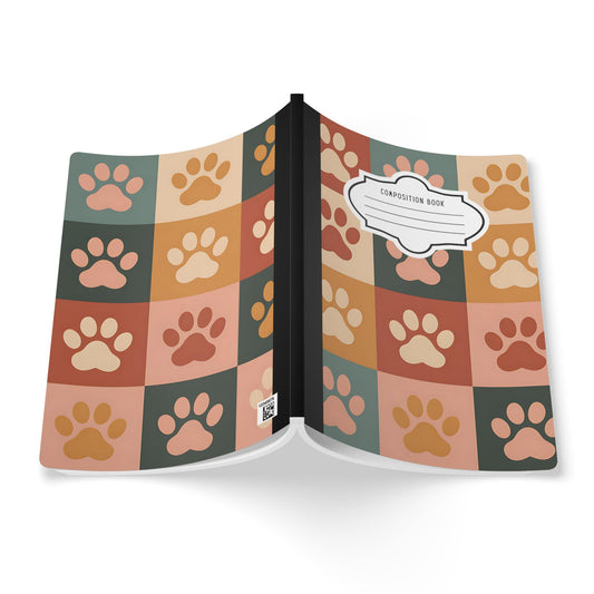 Retro Checker Paw Print Composition Notebook: College Ruled Journal